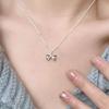 Silver Color Smooth Bow Pendant Necklace Women'S Collar Chain Minimalist Neck Chain Birthday Gift Light Luxury Jewelry