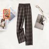 Women's Retro Plaid Elastic Waist Fleece-Lined Wide-Leg Pants