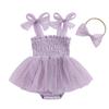 Baby Girl 2Pcs Summer Outfits Sleeveless Tie Strap Smocked Romper Dress with Headband Set Infant Clothes