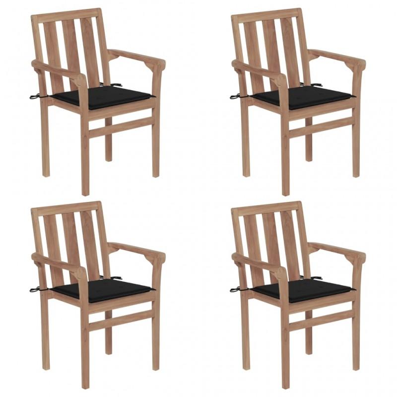 Day and Night - Day and Night Stackable Garden Chairs 4 Units Solid Teak Wood with Cushions