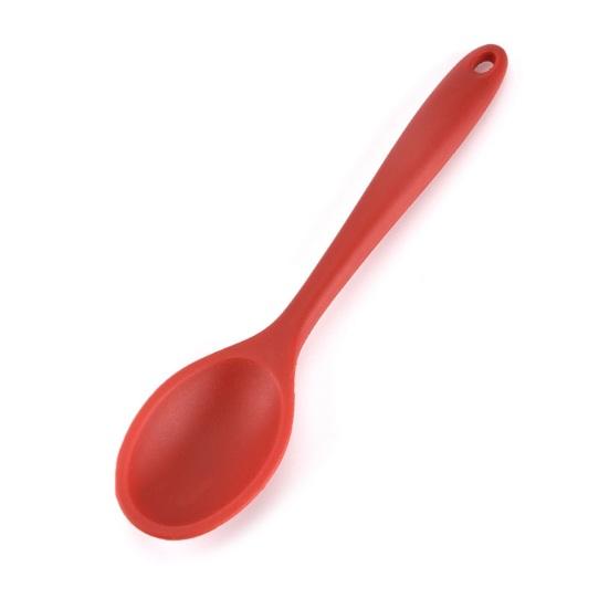 Durable Anti-rust Wear-resistant Ergonomic Handgrip Dining Silicone Non Stick Oval Spoon for Dorm Fruit Spoon