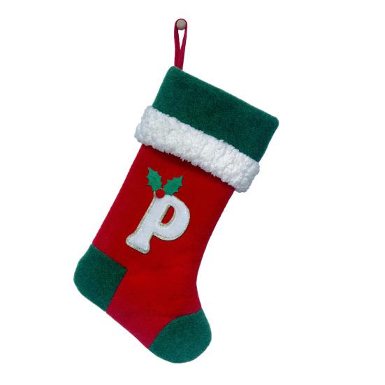 18 Inches Monogram Christmas Stockings with Letters Embroidered Initials Xmas Hanging Stockings for Fireplace