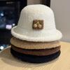 New Autumn and Winter Lamb Velvet Basin Hat for Girls' Birthday Cute Cherry Fisherman Hat Stylish Small Brim Plain Bucket Hat