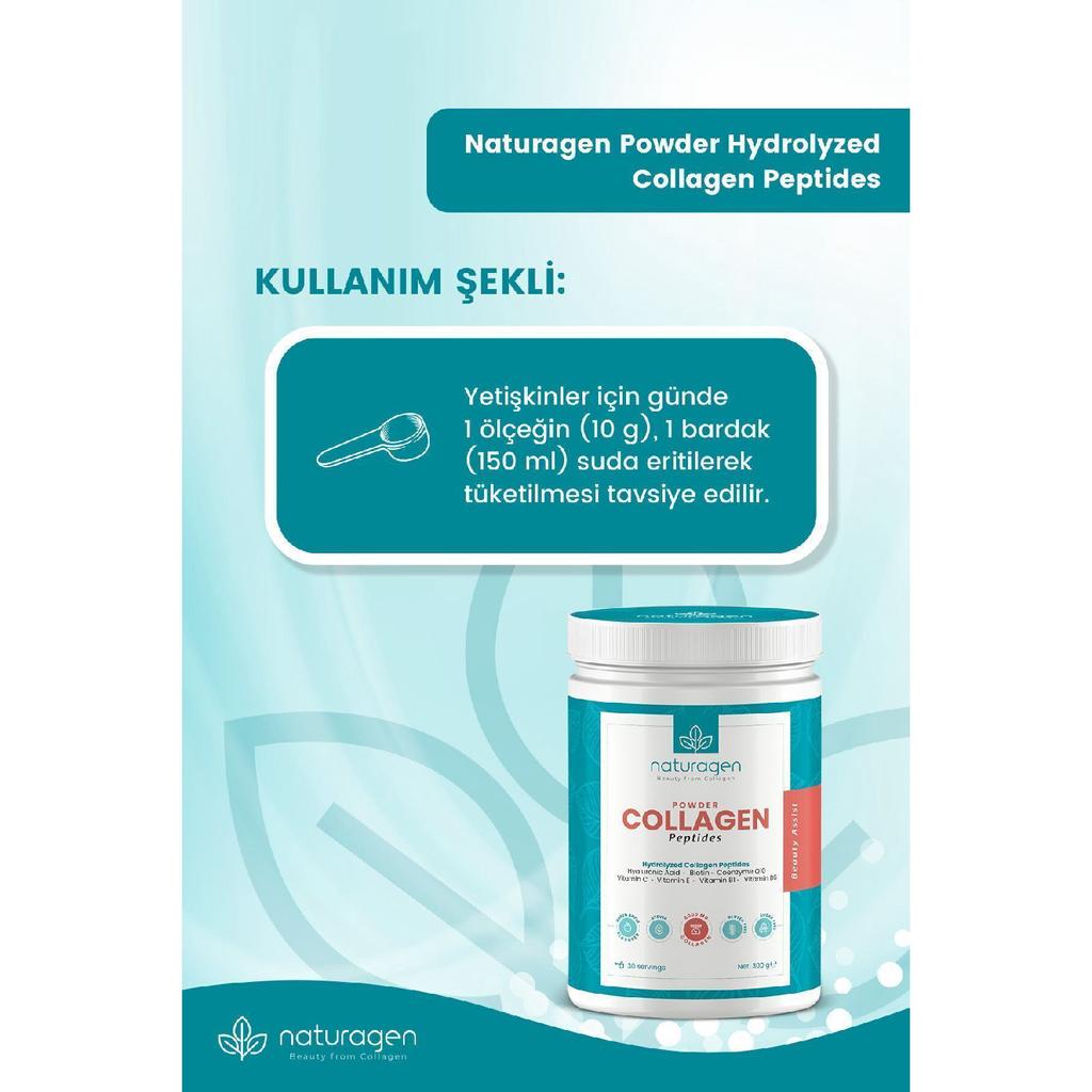 Collagen Powder Green Apple Flavored 300 Gr (type 1, Type 3 8.000 Mg Collagen Hyaluronic Acid, Vitamin C)