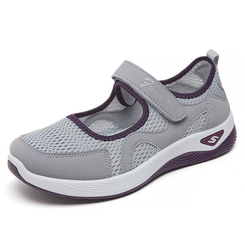 Women's Breathable Mesh Walking Shoes, Solid Color Hook and Loop Sneakers, Women's Footwear