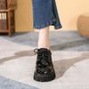 3-3 Thick-soled Muffin Small Leather Shoes for Women, Patent Leather Retro Lace-up Round Head Thick Heel Single Shoes for Women