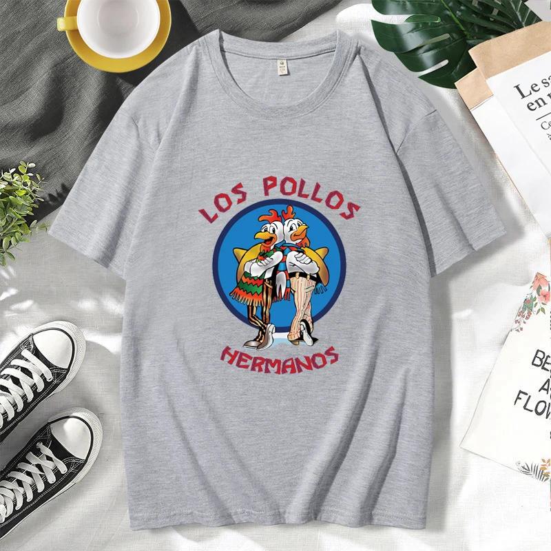 LOS POLLOS Hermanos Funny Printed T-Shirt Men Fashion Casual Short Sleeves Summer Cotton Breathable Tshirt Chicken Brothers Tee