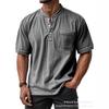 Men's Light Blue Short Sleeve Henley Shirt with Chest Pocket