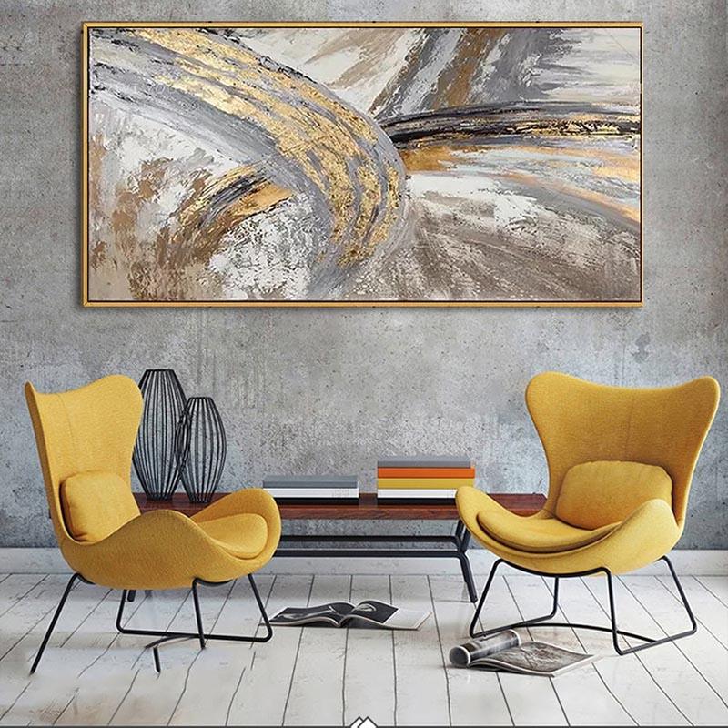 Modern Abstract Golden Canvas Painting Gold Inkjet Posters and Prints Cuadros Wall Art Pictures for Living Room Decor No Frame