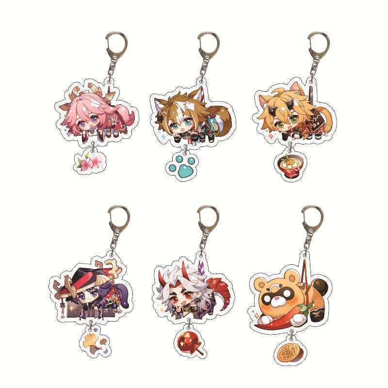 Cute Genshin Impact Acrylic Keychain Yoimiya Kazuha Kamisato Ayaka Rosaria Figures Pendant Keyring Ornament