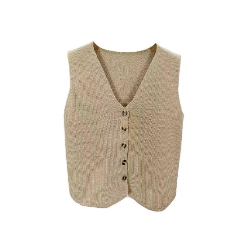 French Temperament V-Neck Single Breasted Sleeveless Casual Knitted Vest For Women
