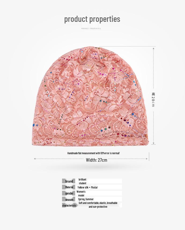 Breathable Double-Layer Lace Head Wrap for Women - Sun Protection Fashion Hat for Spring/Summer