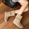 Women's Round Head Flat-bottomed Short Boots 2025 New Autumn and Winter Piled Thickened Short Boots Stacking Boots Wasteland Wind Boots Women