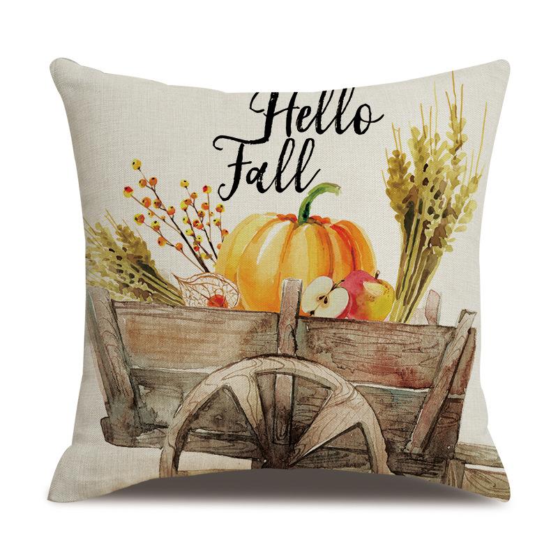 Thanksgiving Linen Pillowcase Autumn Pumpkin Print Pillow Cushion Cover