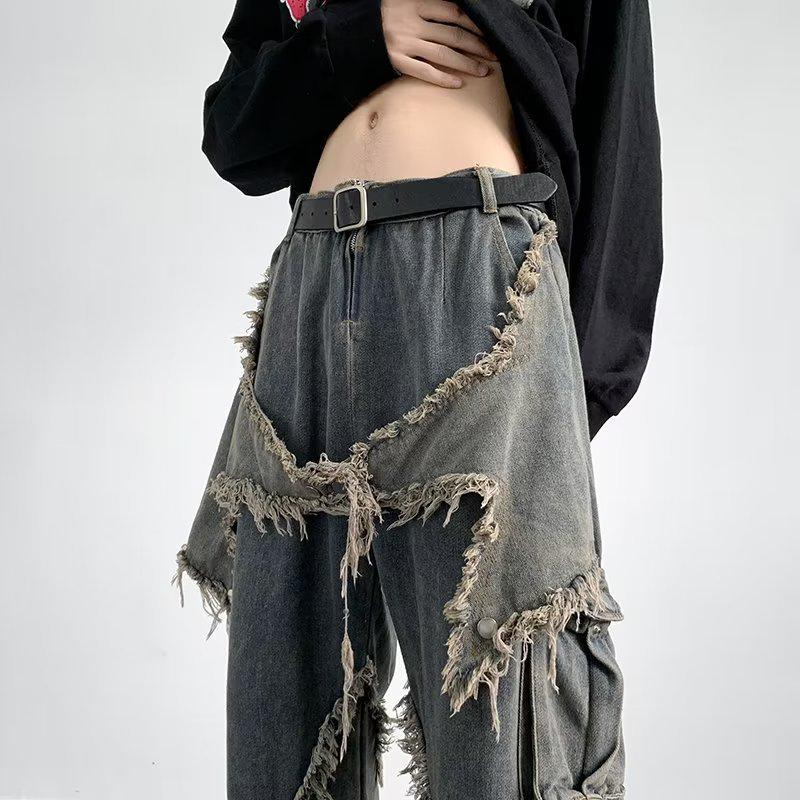 2024 American Retro Wide-Leg Straight Jeans – Summer High Street Style, Loose Fit, Niche Design