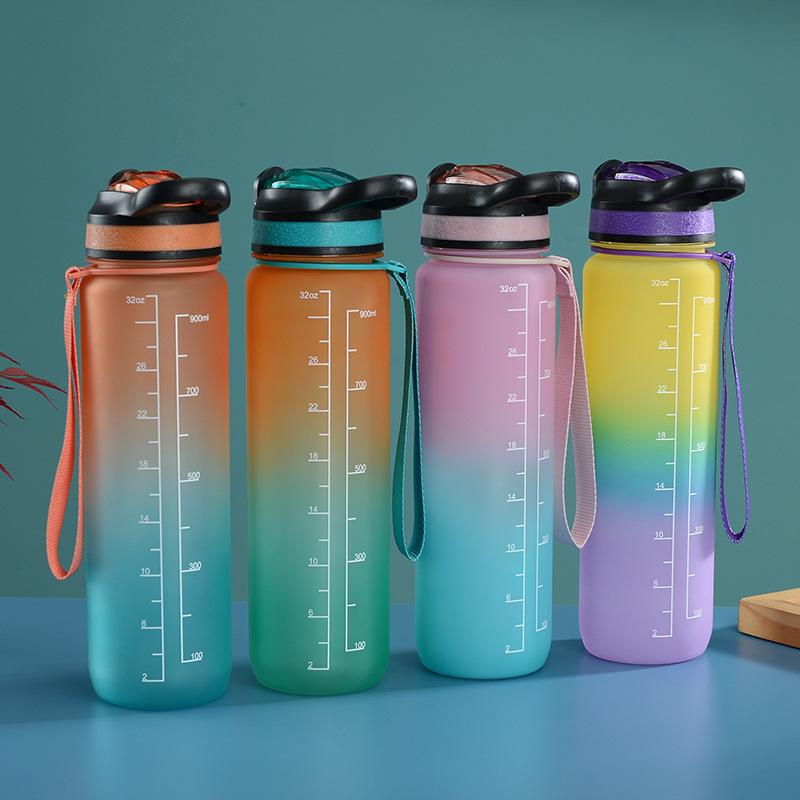 Gradient Color Space Cup, Large Capacity with Handle, Flip Lid, Straw; Portable Outdoor Fitness Sports Water Bottle.
