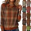 Ladies' Plaid Printed Casual Long Sleeved Sweatshirt Top