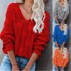 Winter Autumn V Pullovers Neck Sweaters Hollow Out Plus Size 4 Wool Colors Female Loose Knitted Jumper