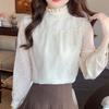 New Fashion Lace Chiffon Long Sleeve Elegant Shirt Women Tops Spring and Autumn Vintage Casual Blouses Women Ruffled Stand Slim Loose Lady Shirt 26345