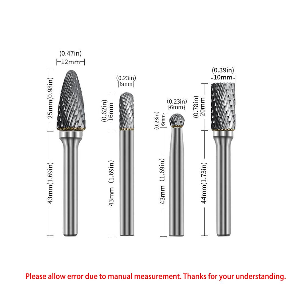 8x Double Cut Tungsten Carbide Burrs Rotary Burr Set 1/4" Shank Die Grinder Bit