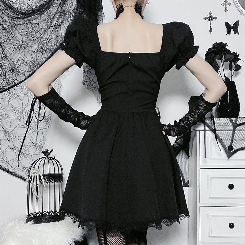 AltGoth Vintage Gothic Princess Dress Women Dark Harajuku Lace Up Cross Corset Dress Streetwear Partywear Lolita Dress Female