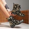 Autumn and Winter Women's Printed Lace-up Thick-soled British Style European and American Outer Wear Short Boots