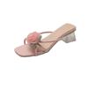 Fashion Wearing Slippers Outside Women's Summer New Sweet Flowers Gentle Slip-on Non-slip Transparent Block Heel High Heels