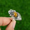 Natural Tiger'S Eye Statement Flower Adjustable Ring 925 Silver For Girls