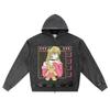 DTG Print Knitted Denim Zip-Up Hoodie Anime Streetwear 23 Brother Print Zipper Hoodies  