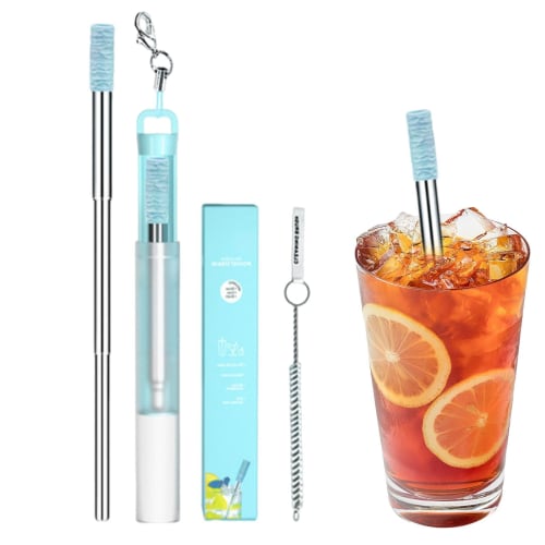 Collapsible Stainless Steel Straw, Reusable Metal Straw, Vista Metal Collapsible Straw | Telescoping Travel Straw with Cleaning Brush for Picnics, Out