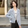 Design Textured Leather Jacket Women's Jacket Spring and Autumn New Single-breasted Lapel Top Locomotive Jacket Short Leather Jacket