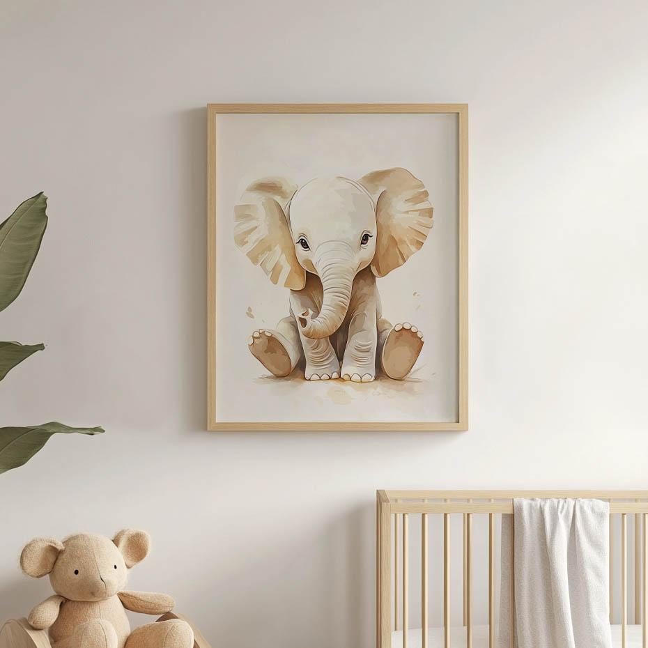 Poster Small Elephant In Minimalist Style Poster Small Elephant In Minimalist Style, 30X40 Cm, Dark Brown Wooden Frame, 230 Gsm Matte Paper