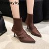 Fashion 2024 New Autumn Winter Women Ankle Boots Fashion Slip On Shoes Thin High Heel Women's Morder Short Booties