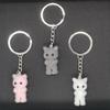 Cute 3D Flocking Kitten Small Bear Keychain Resin Cat Couple Mobile Phone Pendant Car Keyring Earphone Backpack Charms Bag Decor