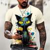 Men's T-shirt Anime Cat Graffiti Pattern Short Sleeve Tee Shirts Animal 3d Printed Tops Oversized Tees Summer Men's Clothing 4XL