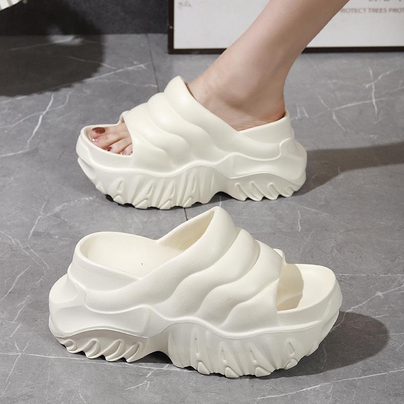New High Heel 9 Cm Platform Slipper Women Summer Height Increasing Shoes Girl New Chunky Sole Slides Woman Wavy Pattern Slippers