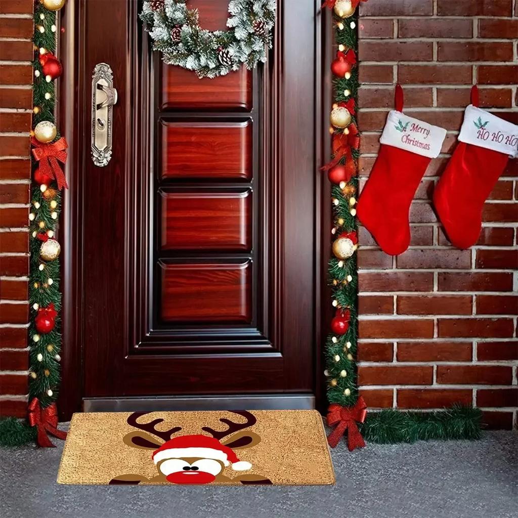 Merry Christmas Welcome Doormat Winter Non-Slip Rubber Backed Floor Mat for Home Indoor Outdoor Entrance Decoration