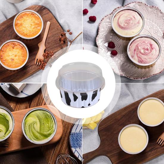 20Pcs Tinfoil Box with Lid Reusable Disposable Round Food Grade Non-Stick Oven Safe Cupcake Container Aluminum Foil Bowl Baking Mold