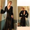 Autumn and Winter New Women's Long-sleeved Backless Sexy Robe Women's Satin Home Wear Long Bathrobe Pajamas