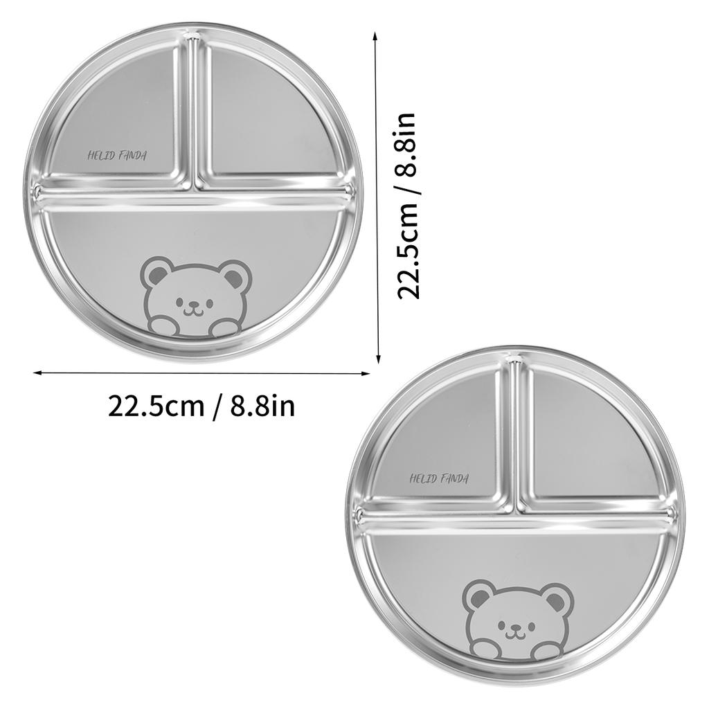 Round Dinner Plate With Compartments 304 Stainless Steel Dinner Dish Fruit Salad Food Plates Kitchen Tableware