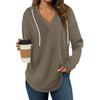 Women's Fashion Hoodies V Neck Long Sleeve Solid Drawstring Casual Loose Pullover Tops