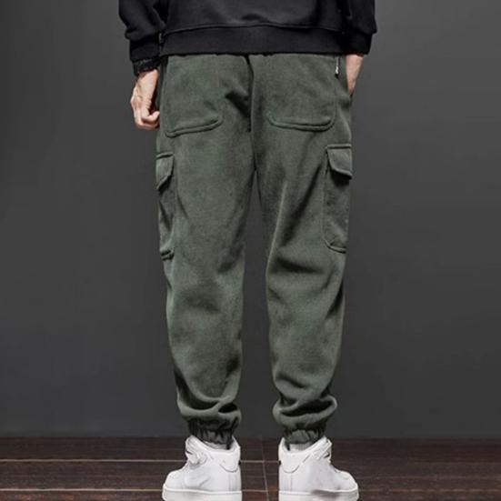 Fall Winter Men Cargo Pants Loose Drawstring Elastic Waist Plus Size Joggers Thickened