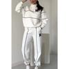 Autumn Fashion Letter Print Sweatshirt Set Casual Zipper Half Open Collar Long-sleeve Top + Sweatpants Two-piece Suit