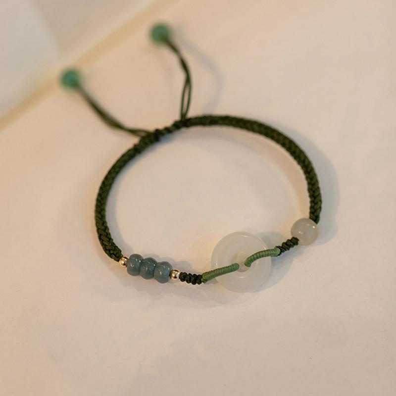 New Round/Chinese Character Natural Hetian Jade Lucky Charm Woven Braided Bracelets For Women Girls Fine Jewelry