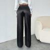 Women Pants Mid-rise Solid Color Loose Fit Wide Leg Design Long Trousers Smooth Satin Casual Trousers Daily Wear
