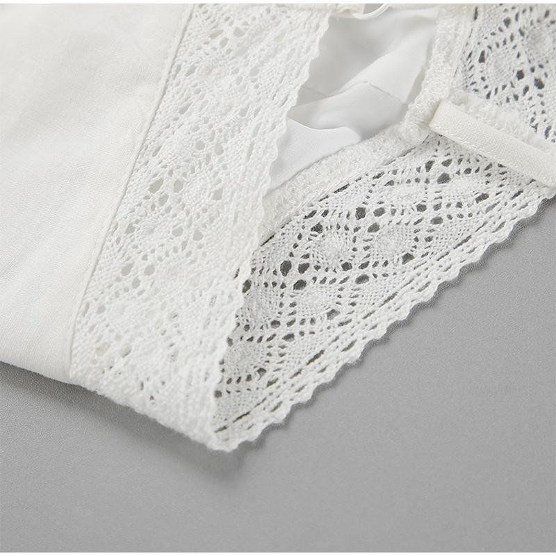 Summer Lace White Cotton and Linen Women's Suit Holiday Beach Suspender Square Neck Short Top + Mid Skirt Two-piece Set