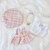 [Plushie Clothes] Tweed Plush Clothes [For 10-15cm] Dress, Shirt, Beret, Necklace 4-piece Set Pink [Used]