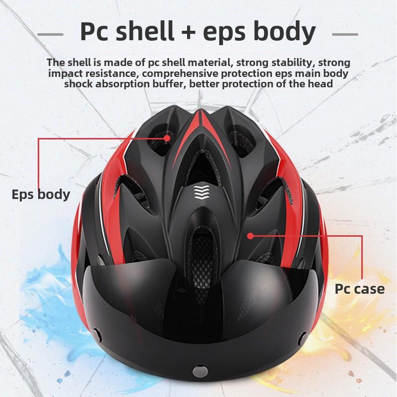 Adult Magnetic Goggles Bicycle Helmet Integrated Molding Bicycle Road Bike Riding Helmet with Tail Lights