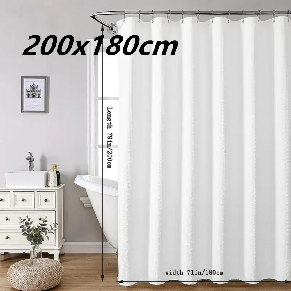 Fabric Shower Curtain - Long Weft Woven Heavy Fabric Shower Curtain Bathroom, Shower Curtain Set, White