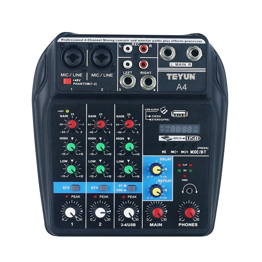 Portable 4-Channel BT Sound Mixing Console Digital Audio Mixer Built-in Reverb Effects for
